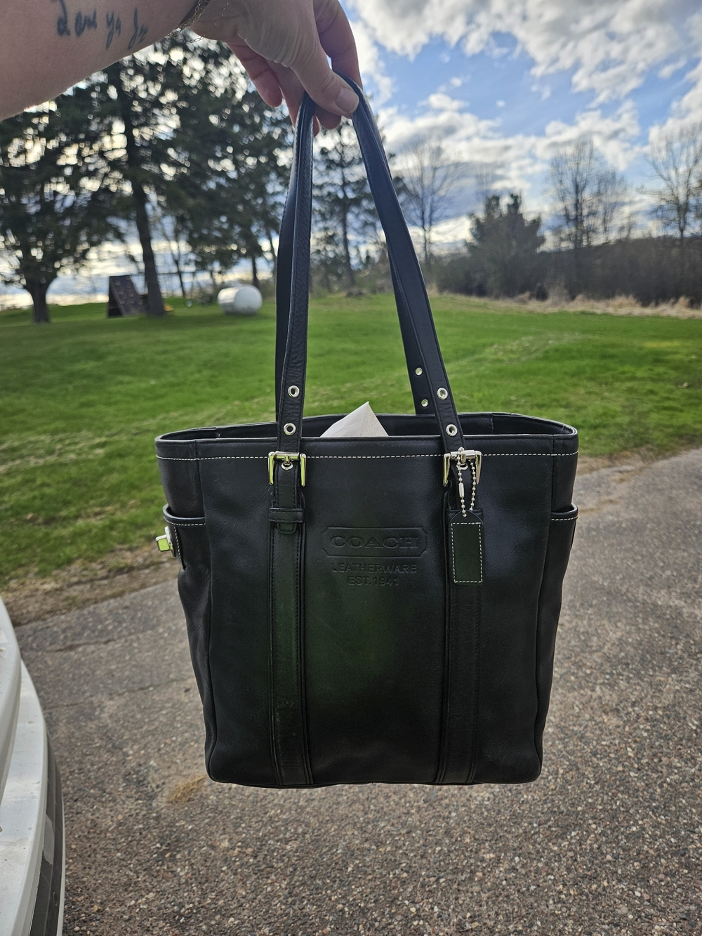 Coach Black Leather Tote Bag with Top Handles